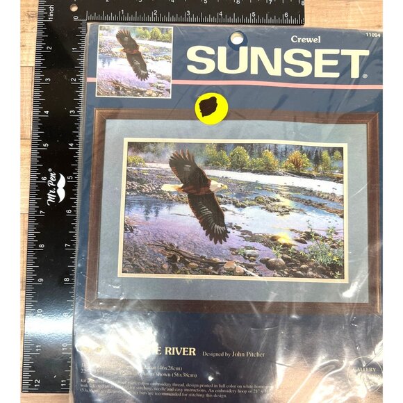 Sunset Spring On The River Crewel Embroidery Kit Eagle Landscape John Pitcher - Picture 2 of 4